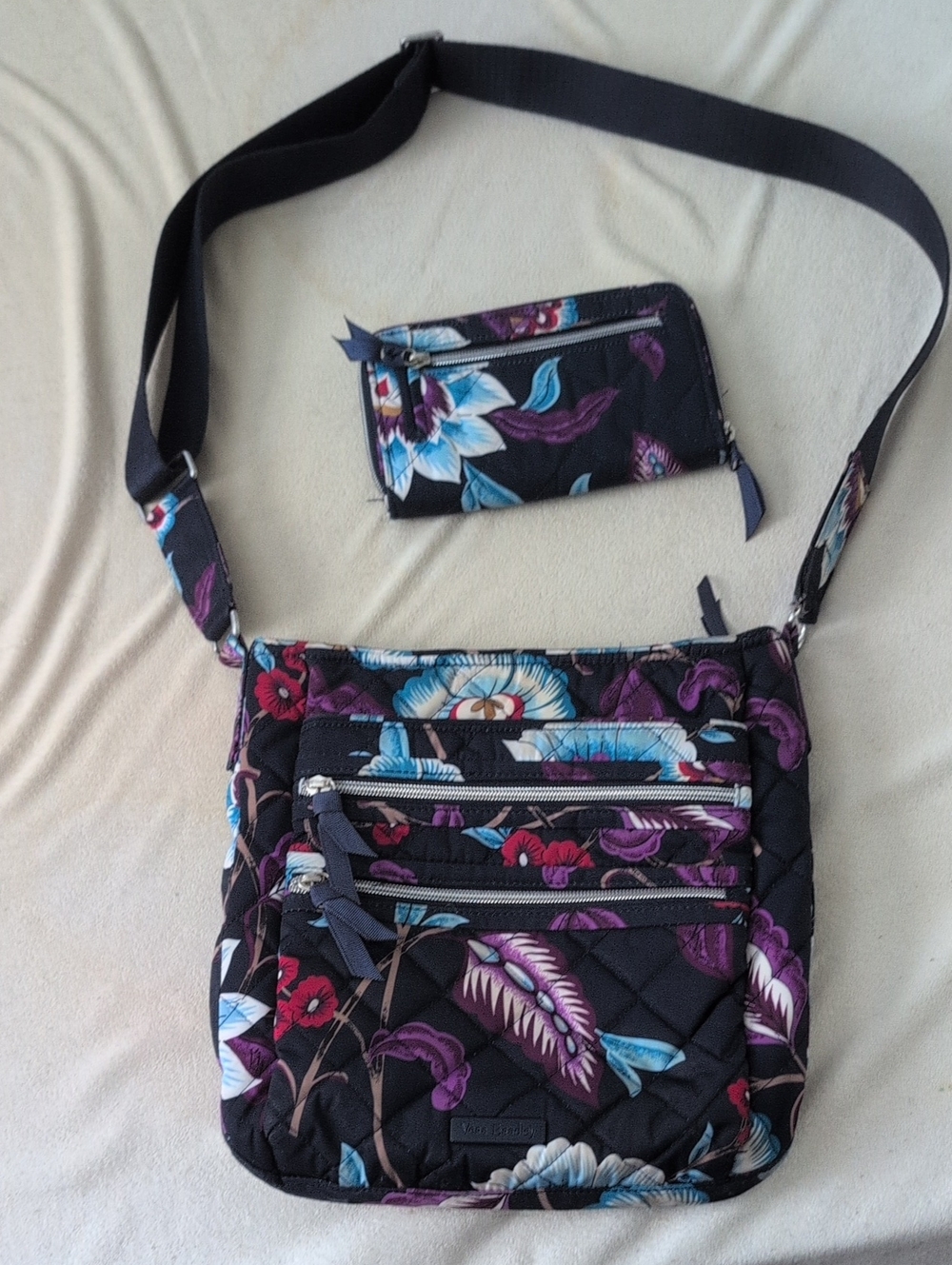 Floral Quilted Crossbody Bag with Wristlet - Black Multi